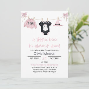Pink Little Boo Halloween Girl Clothes Baby Shower Invitation