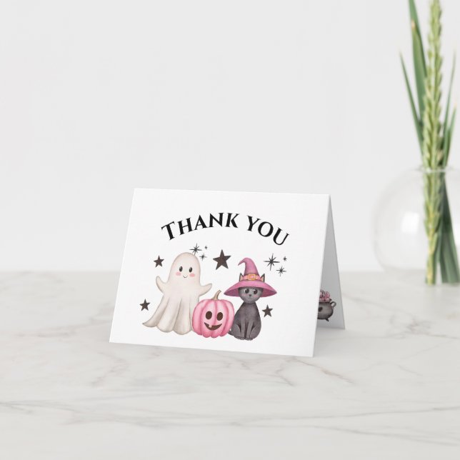 pink Little Boo Pumpkin Halloween Baby Shower  Thank You Card (Front)