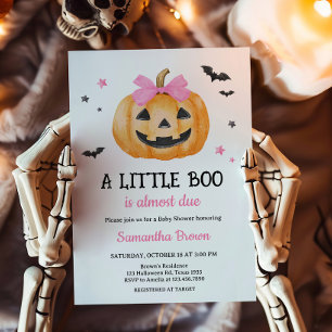 Pink Little Boo Spooky Pumpkin Baby Shower Invitation