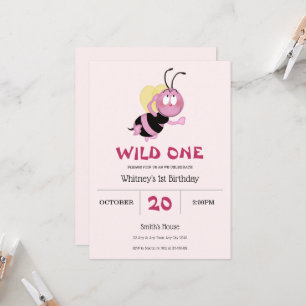 Pink Little Bumblebee 1st Birthday Invitation