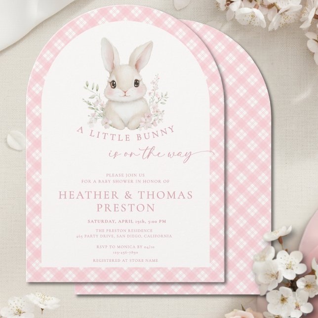 Pink Little Bunny Gingham Arch Baby Shower Invitation (Creator Uploaded)