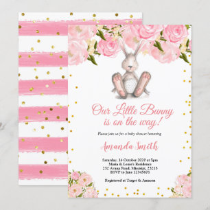 Pink Little Bunny Gold Baby Shower Invitation