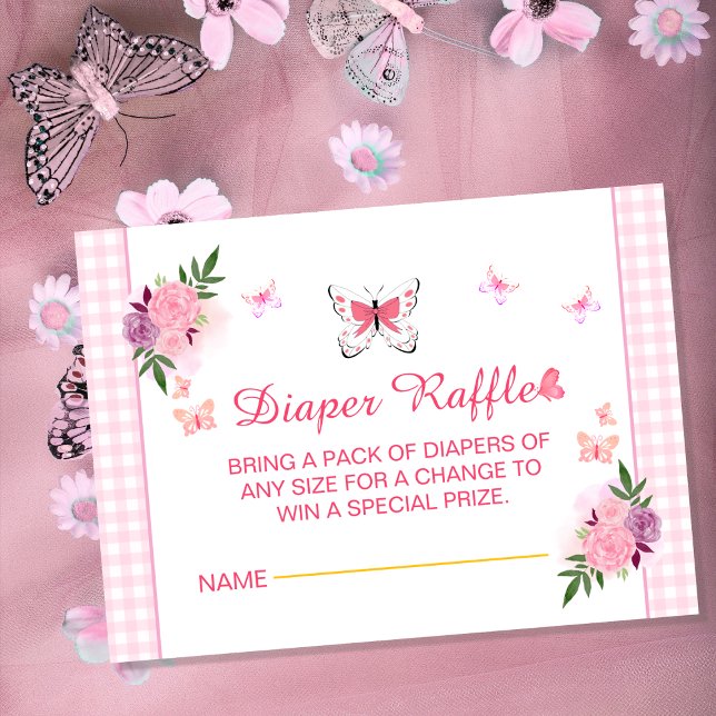 Pink Little Butterfly Baby Shower Diaper Raffle  Enclosure Card (Creator Uploaded)
