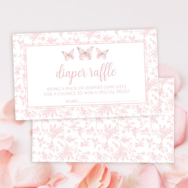 Pink little butterfly baby shower diaper raffle enclosure card (Creator Uploaded)
