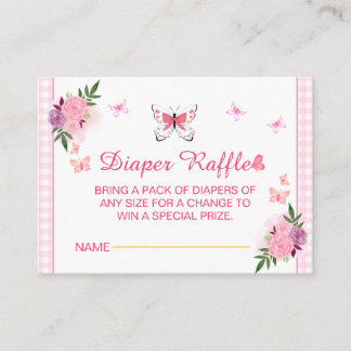 Pink Little Butterfly Baby Shower Diaper Raffle  Enclosure Card