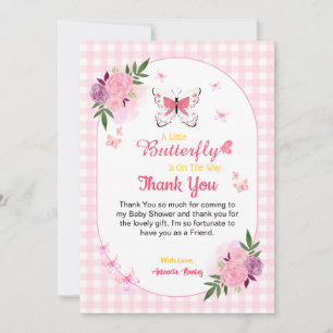 Pink Little Butterfly Baby Shower Thank You Cards 