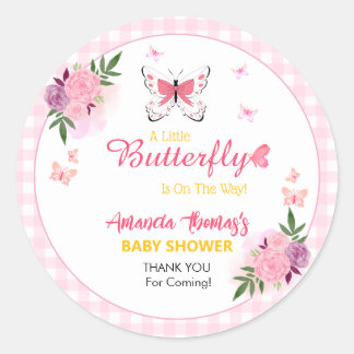 Pink Little Butterfly Baby Shower Thank You  Classic Round Sticker
