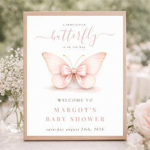 Pink Little Butterfly Baby Shower Welcome Sign