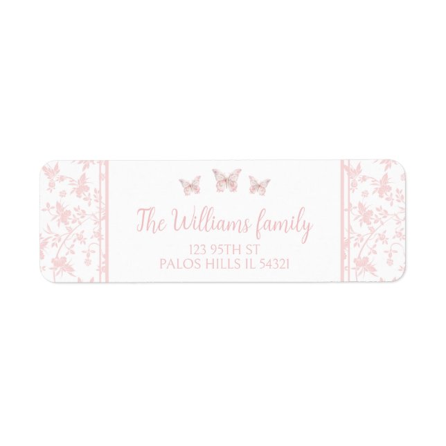 PInk little butterfly floral return address labels (Front)