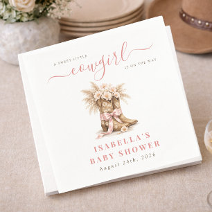 Pink Little Cowgirl Floral Western Baby Shower Napkin