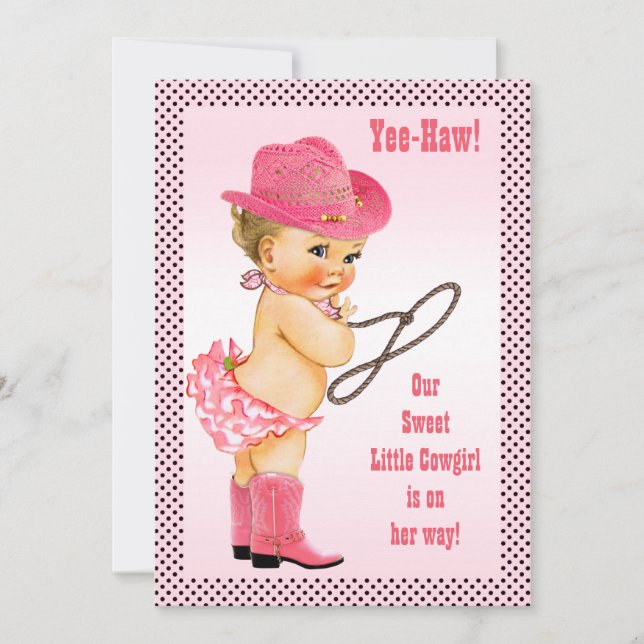 Pink Little Cowgirl Polka Dots Baby Shower Invitation (Front)