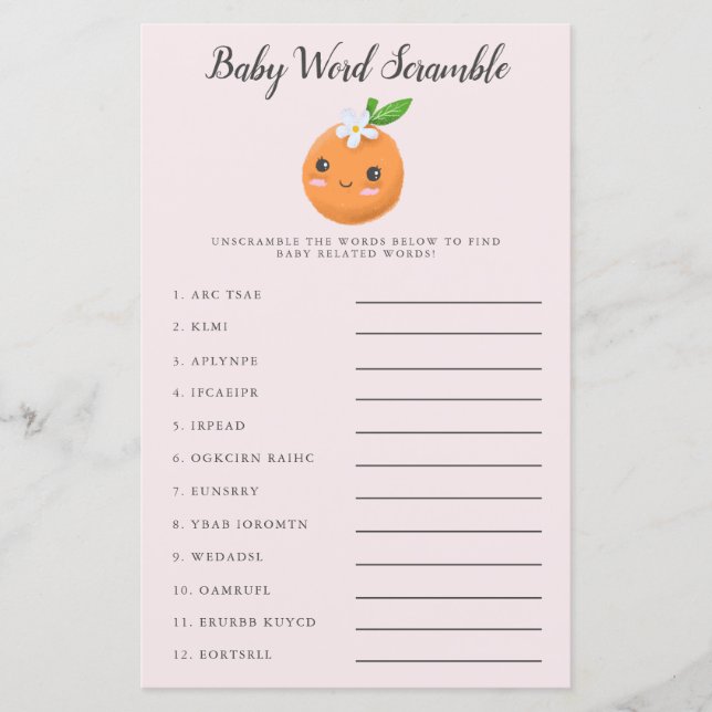 Pink Little Cutie Baby Word Scramble Game (Front)