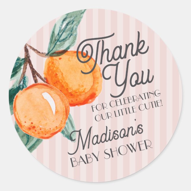 Pink Little Cutie Citrus Baby Shower Favour Classic Round Sticker (Front)