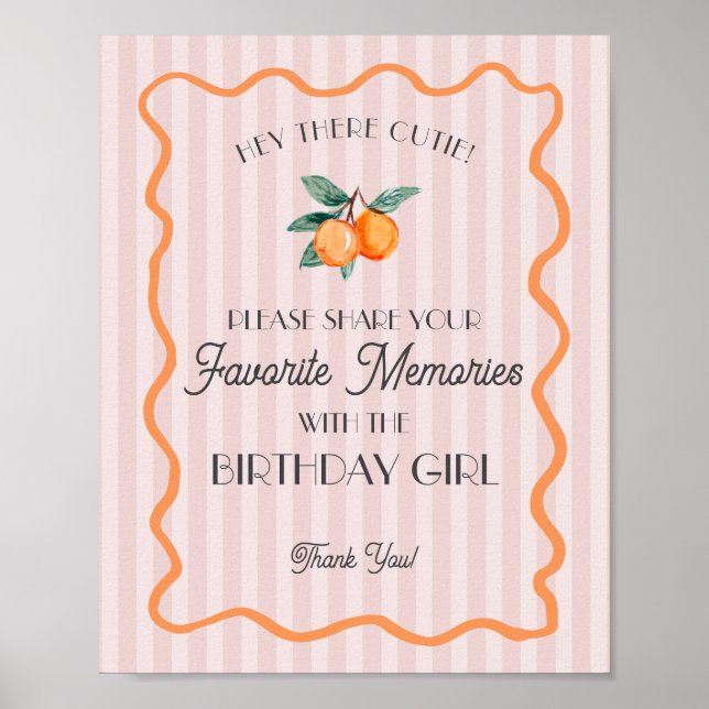 Pink Little Cutie Citrus Favourite Memory Birthday Poster (Front)