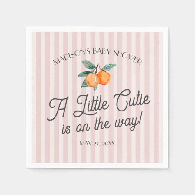 Pink Little Cutie On The Way Citrus Baby Shower Napkin (Front)