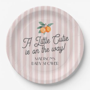Pink Little Cutie On The Way Citrus Baby Shower Paper Plate