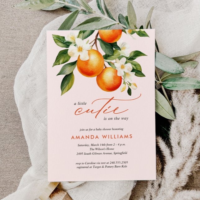 Pink Little Cutie Orange Clementine Baby Shower Invitation (Creator Uploaded)