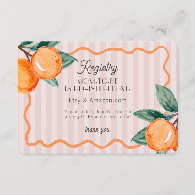 Pink Little Cutie Pastel Citrus Baby Registry Enclosure Card (Front)