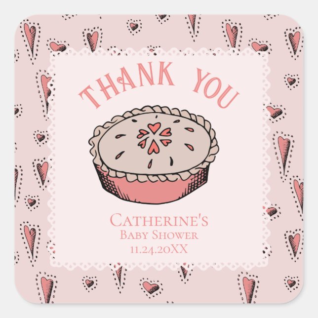 Pink Little Cutie Pie Baby Girl Thank You Square Sticker (Front)
