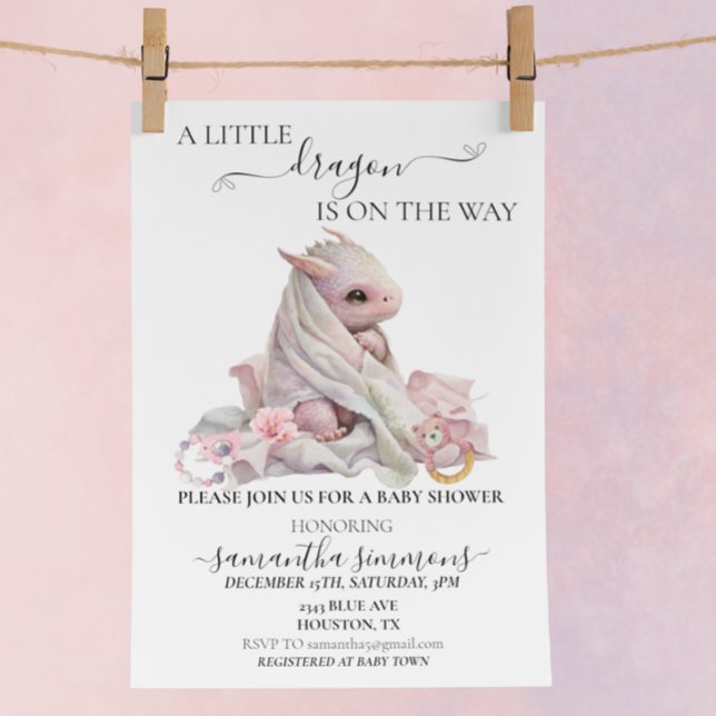 Pink Little Dragon is on the Way Baby Shower  Invitation (Creator Uploaded)