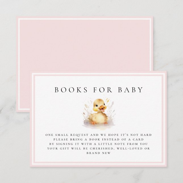 Pink Little Duck Baby Shower Books for Baby Card (Front/Back)