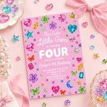 Pink Little Gem Gemstone Birthday Invitation
