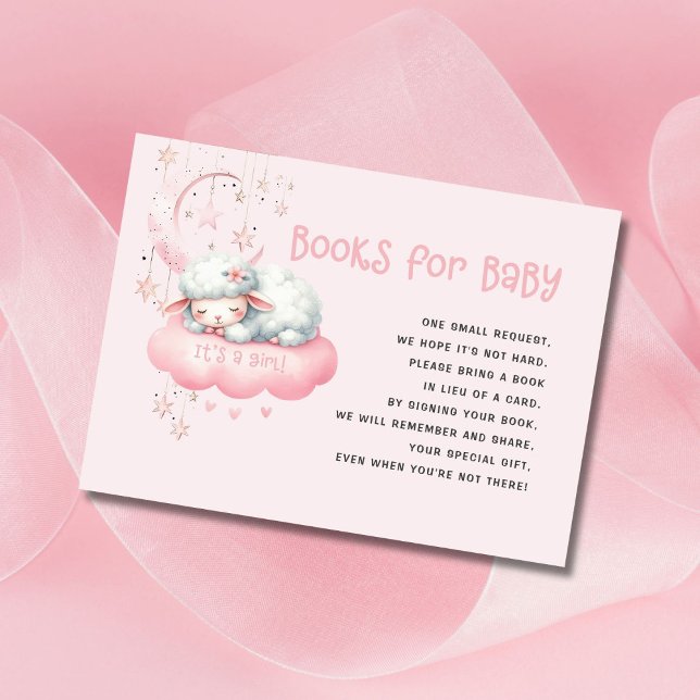 Pink Little Lamb Baby Shower Books for Baby Enclosure Card (Creator Uploaded)
