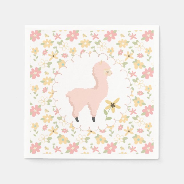 Pink Little Llama Paper Napkin (Front)