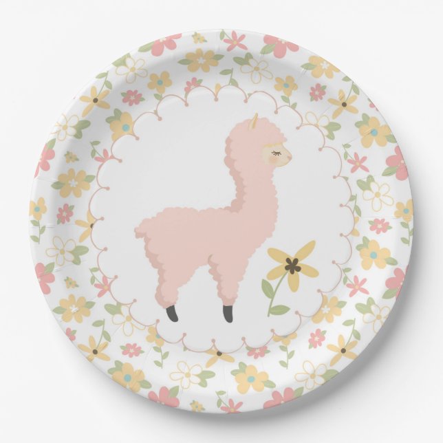 Pink Little Llama Paper Plate (Front)