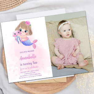 Pink little Mermaid Invitations with photo