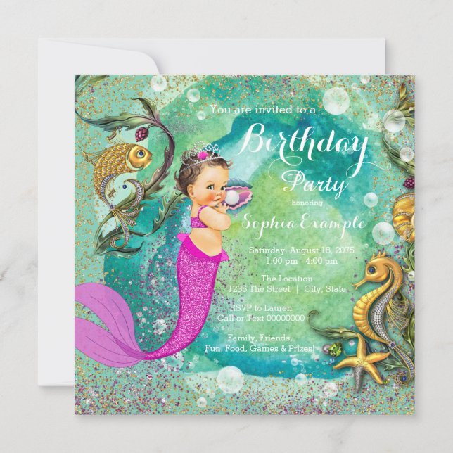 Pink Little Mermaid Under the Sea Birthday Party Invitation (Front)