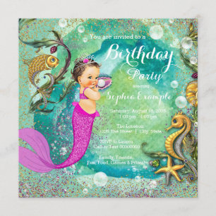 Pink Little Mermaid Under the Sea Birthday Party Invitation