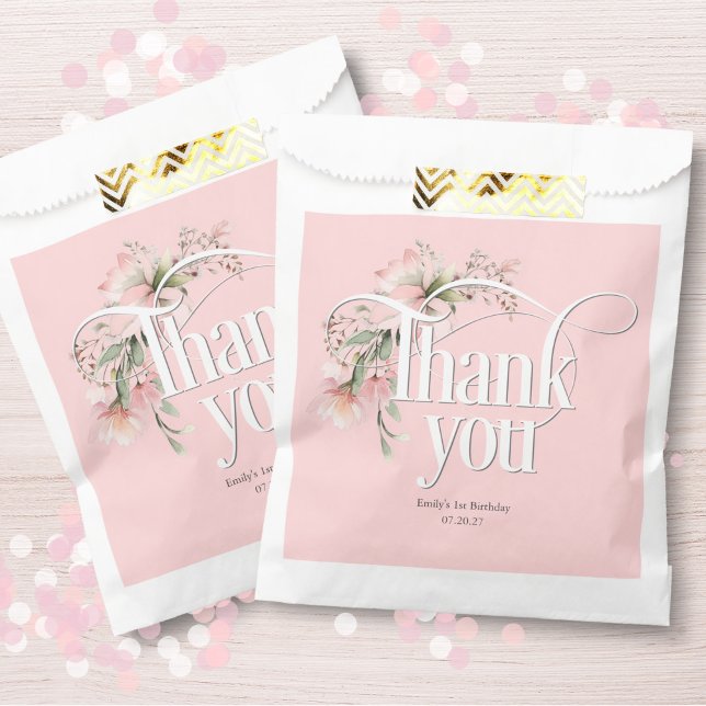 Pink little Miss Onederful Baby Girl 1st birthday Favour Bags (Pink Baby Girl 1st birthday, little miss onederful favor thank you bag)