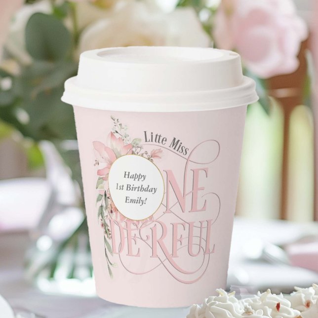 Pink Little Miss Onederful Girl 1st Birthday  Paper Cups (Creator Uploaded)