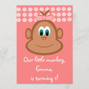Pink Little Monkey Children's Birthday Invitations