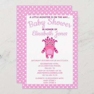 Pink Little Monster Baby Shower Invitation