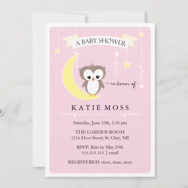 Pink Little Owl | Baby Shower Invitation (Front)