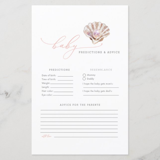 Pink Little Pearl Baby Predictions & Advice Game (Front)