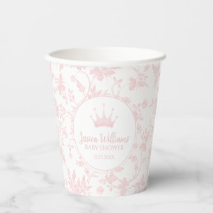 Pink little princess baby girl shower paper cups