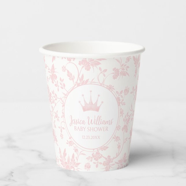 Pink little princess baby girl shower paper cups (Front)