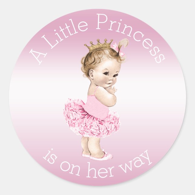 Pink Little Princess Ballerina Baby Shower Classic Round Sticker (Front)