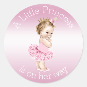 Pink Little Princess Ballerina Baby Shower Classic Round Sticker