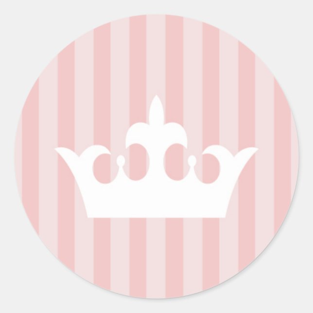 Pink Little Princess Crown Striped Baby Classic Round Sticker (Front)