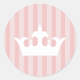 Pink Little Princess Crown Striped Baby Classic Round Sticker