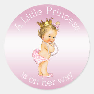 Pink Little Princess Pearls Baby Shower Classic Round Sticker