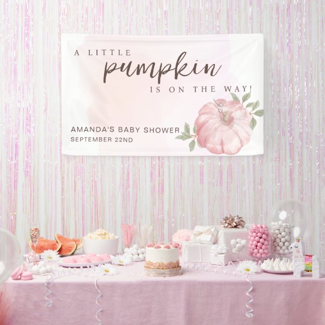 Pink Little Pumpkin Autumn Fall Baby Shower Banner (Party)
