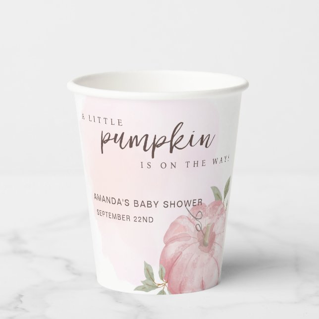 Pink Little Pumpkin Autumn Fall Baby Shower Paper Cups (Front)