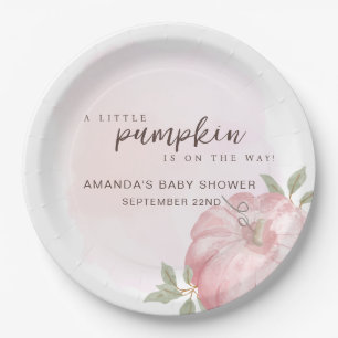 Pink Little Pumpkin Autumn Fall Baby Shower Paper Plate