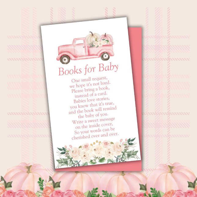 Pink Little Pumpkin Baby Shower Books for Baby Enclosure Card (Creator Uploaded)