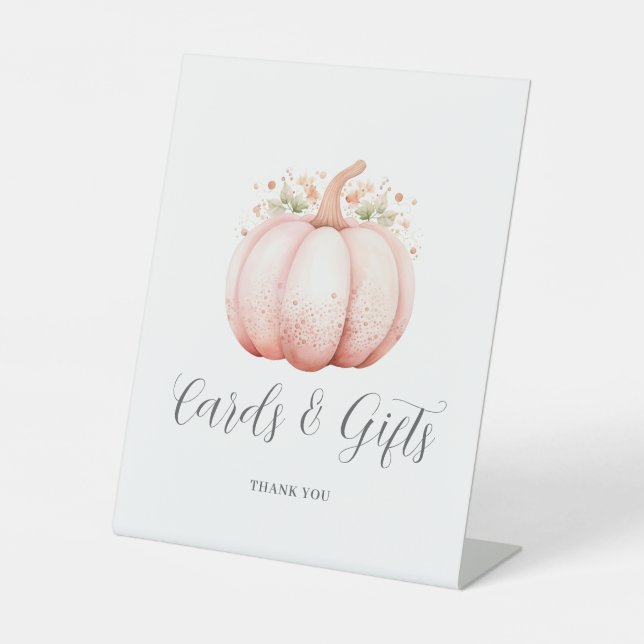 Pink Little Pumpkin Baby Shower Cards Gifts  Pedestal Sign (Front)